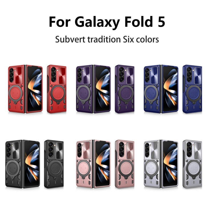 For Samsung Galaxy Z Fold5 CD Texture Sliding Camshield Magnetic Holder Phone Case(Blue) - Galaxy Z Fold5 Cases by buy2fix | Online Shopping UK | buy2fix