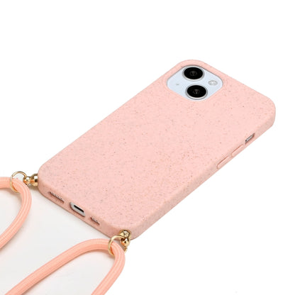 For iPhone 15 Wheat Straw Material + TPU Phone Case with Lanyard(Pink) - iPhone 15 Cases by buy2fix | Online Shopping UK | buy2fix