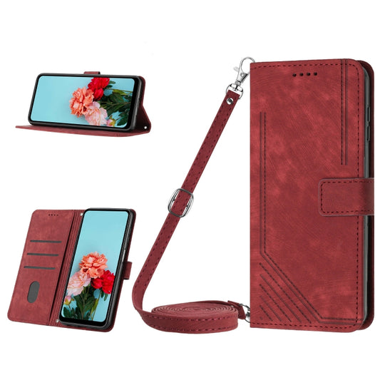 For Infinix Hot 30 Skin Feel Stripe Pattern Leather Phone Case with Lanyard(Red) - Infinix Cases by buy2fix | Online Shopping UK | buy2fix