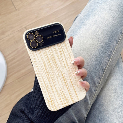 For iPhone 12 Pro Wood Grain TPU Phone Case with Lens Film(Beige) - iPhone 12 / 12 Pro Cases by buy2fix | Online Shopping UK | buy2fix