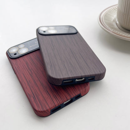 For iPhone 11 Wood Grain TPU Phone Case with Lens Film(Khaki) - iPhone 11 Cases by buy2fix | Online Shopping UK | buy2fix