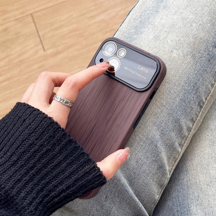 For iPhone 13 Wood Grain TPU Phone Case with Lens Film(Grey) - iPhone 13 Cases by buy2fix | Online Shopping UK | buy2fix