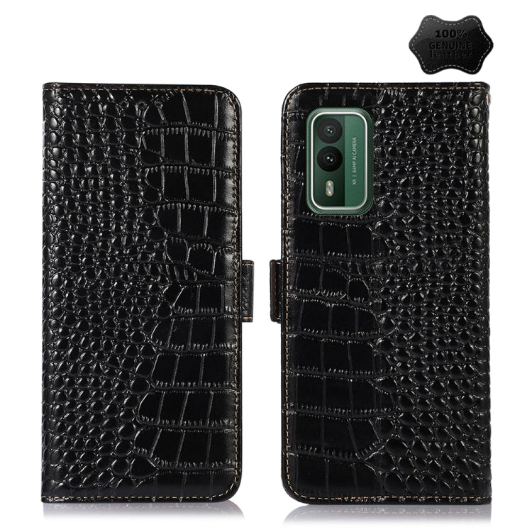 For Nokia XR21 Crocodile Top Layer Cowhide Leather Phone Case(Black) - Nokia Cases by buy2fix | Online Shopping UK | buy2fix