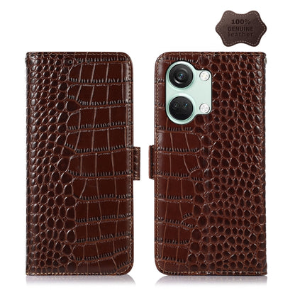 For OnePlus Nord 3 / Ace 2V Crocodile Top Layer Cowhide Leather Phone Case(Brown) - OnePlus Cases by buy2fix | Online Shopping UK | buy2fix