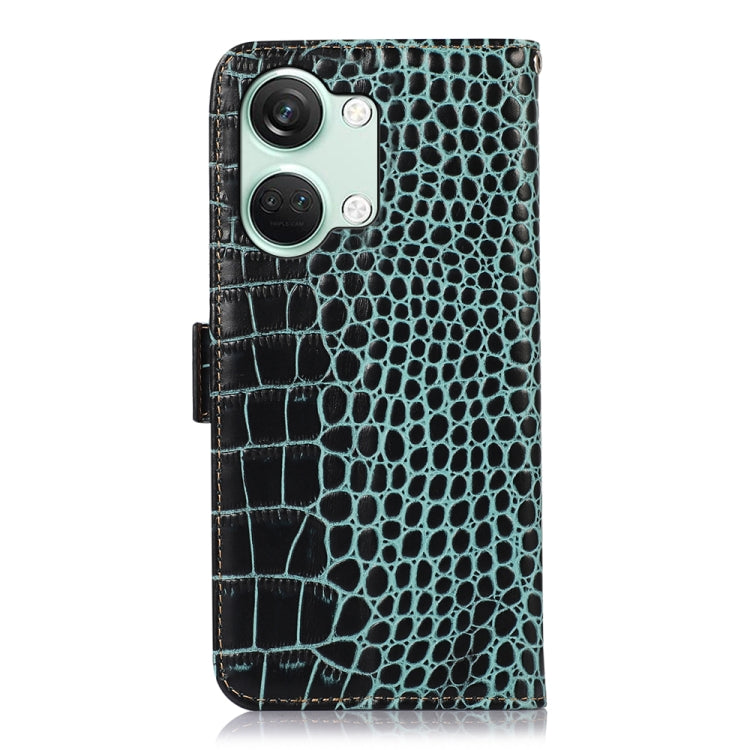 For OnePlus Nord 3 / Ace 2V Crocodile Top Layer Cowhide Leather Phone Case(Green) - OnePlus Cases by buy2fix | Online Shopping UK | buy2fix