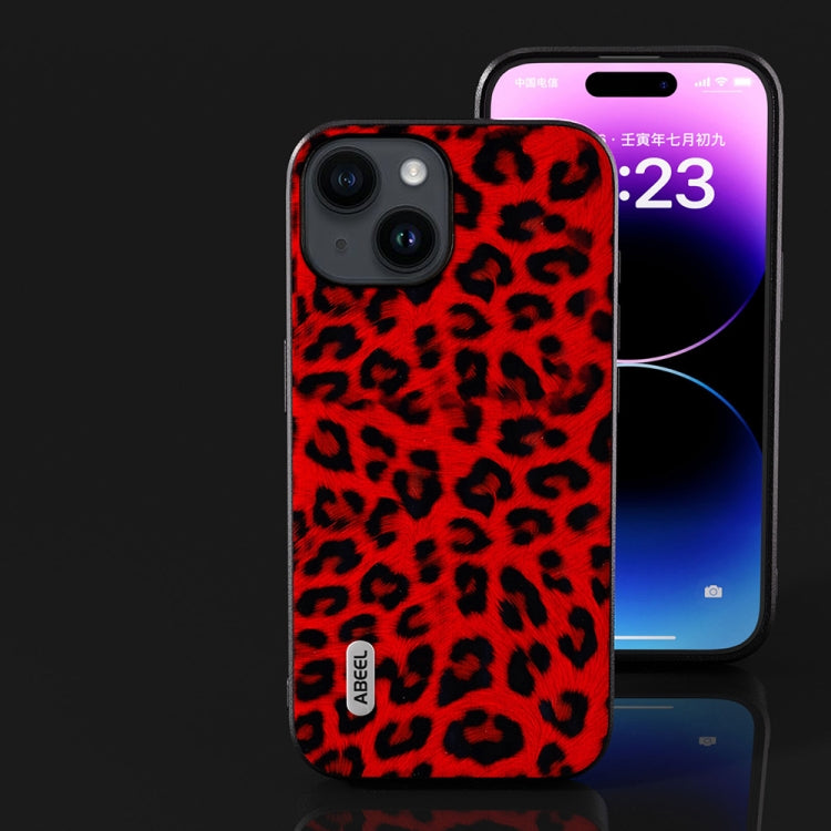 For iPhone 14 ABEEL Black Edge Leopard Phone Case(Red Leopard) - iPhone 14 Cases by buy2fix | Online Shopping UK | buy2fix