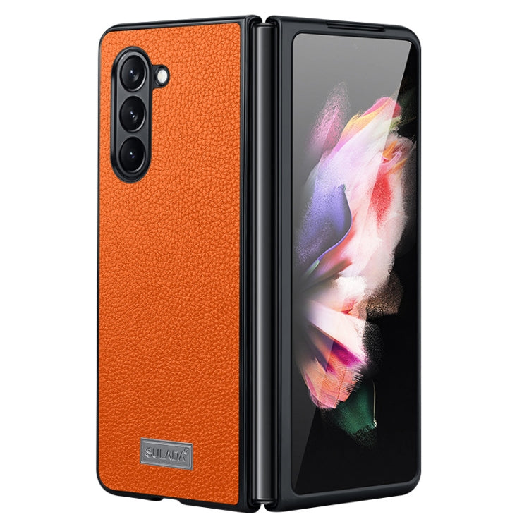 For Samsung Galaxy Z Fold5 SULADA Shockproof TPU + Litchi Texture Leather Phone Case(Orange) - Galaxy Z Fold5 Cases by SULADA | Online Shopping UK | buy2fix