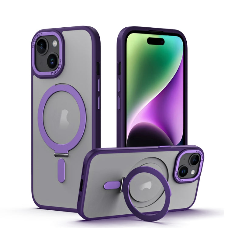 For iPhone 15 Plus Skin Feel MagSafe Shockproof Phone Case with Holder(Purple) - iPhone 15 Plus Cases by buy2fix | Online Shopping UK | buy2fix