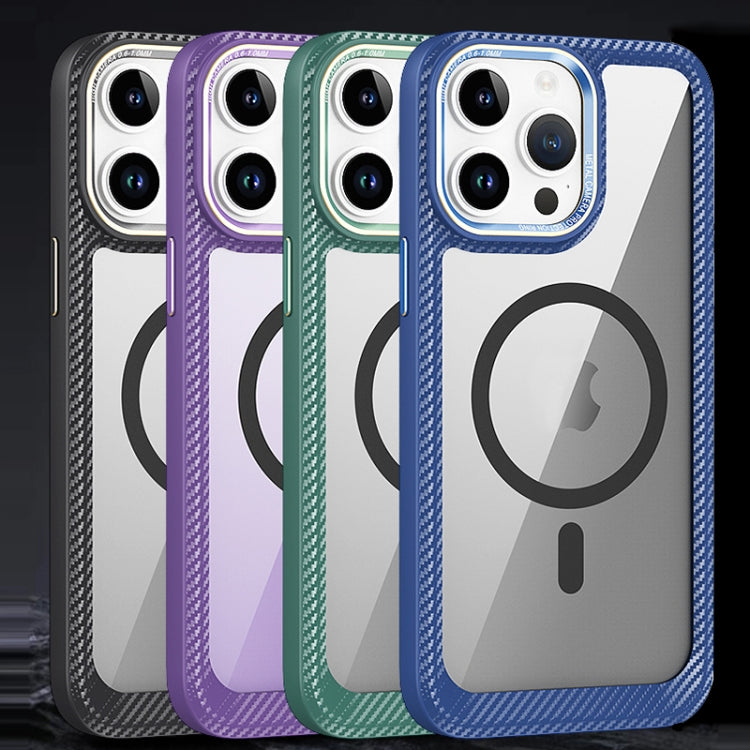 For iPhone 14 Pro MagSafe Carbon Fiber Transparent Back Panel Phone Case(Purple) - iPhone 14 Pro Cases by buy2fix | Online Shopping UK | buy2fix