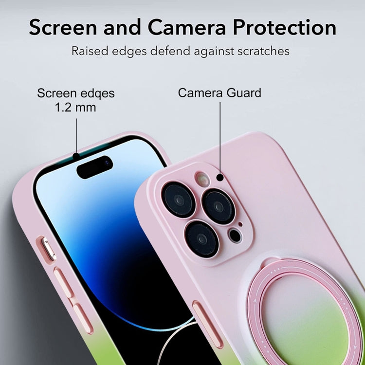 For iPhone 14 Plus MagSafe Holder Gradient TPU Phone Case(Pink Green) - iPhone 14 Plus Cases by buy2fix | Online Shopping UK | buy2fix