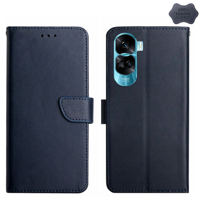 For Honor 90 Lite HT02 Genuine Leather Fingerprint-proof Flip Phone Case(Blue) - Honor Cases by buy2fix | Online Shopping UK | buy2fix