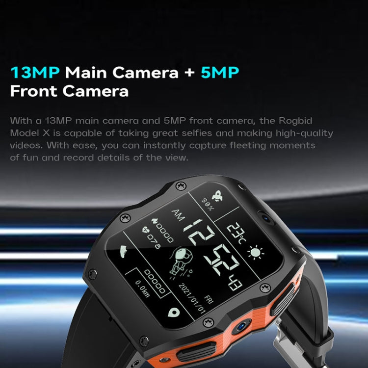 Model X 1.99 inch IP68 Waterproof Android 9.0 4G Dual Cameras Matte Smart Watch, Specification:2GB+16GB(Black Orange) - Android Watch by buy2fix | Online Shopping UK | buy2fix