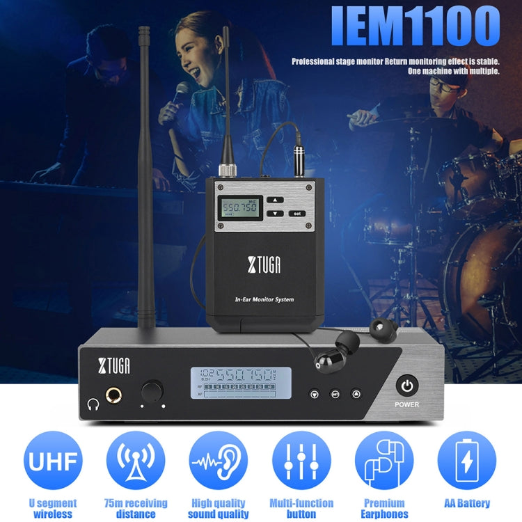 XTUGA  IEM1100 Professional Wireless In Ear Monitor System 1 BodyPacks(US Plug) - Microphone by XTUGA | Online Shopping UK | buy2fix