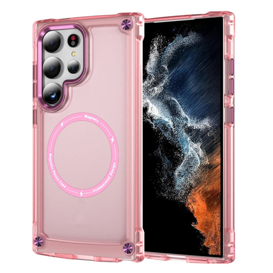 For Samsung Galaxy S24 Ultra 5G Skin Feel TPU + PC MagSafe Magnetic Phone Case(Transparent Pink) - Galaxy S24 Ultra 5G Cases by buy2fix | Online Shopping UK | buy2fix