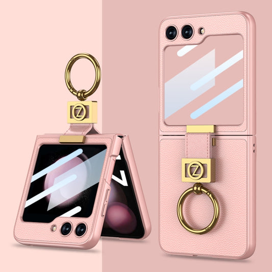 For Samsung Galaxy Z Flip5 GKK Ultra-thin Z Ring Holder Leather Phone Case(Pink) - Galaxy Z Flip5 Cases by GKK | Online Shopping UK | buy2fix