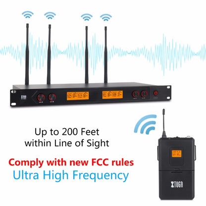 XTUGA A400-B Professional 4-Channel UHF Wireless Microphone System with 4 BodyPack Lavalier Headset Microphone(EU Plug) - Microphone by XTUGA | Online Shopping UK | buy2fix