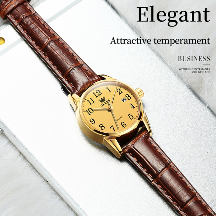 OLEVS 5566 Women Simple Single Calendar Waterproof Quartz Watch(Gold) - Leather Strap Watches by OLEVS | Online Shopping UK | buy2fix