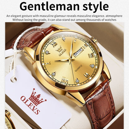 OLEVS 6896 Men Multifunctional Luminous Waterproof Quartz Watch(Gold) - Leather Strap Watches by OLEVS | Online Shopping UK | buy2fix