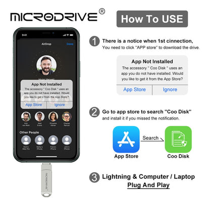 MicroDrive 2 In 1  8 Pin + USB 2.0 Portable Metal USB Flash Disk, Capacity:64GB(Silver) - USB Flash Drives by MICRODRIVE | Online Shopping UK | buy2fix