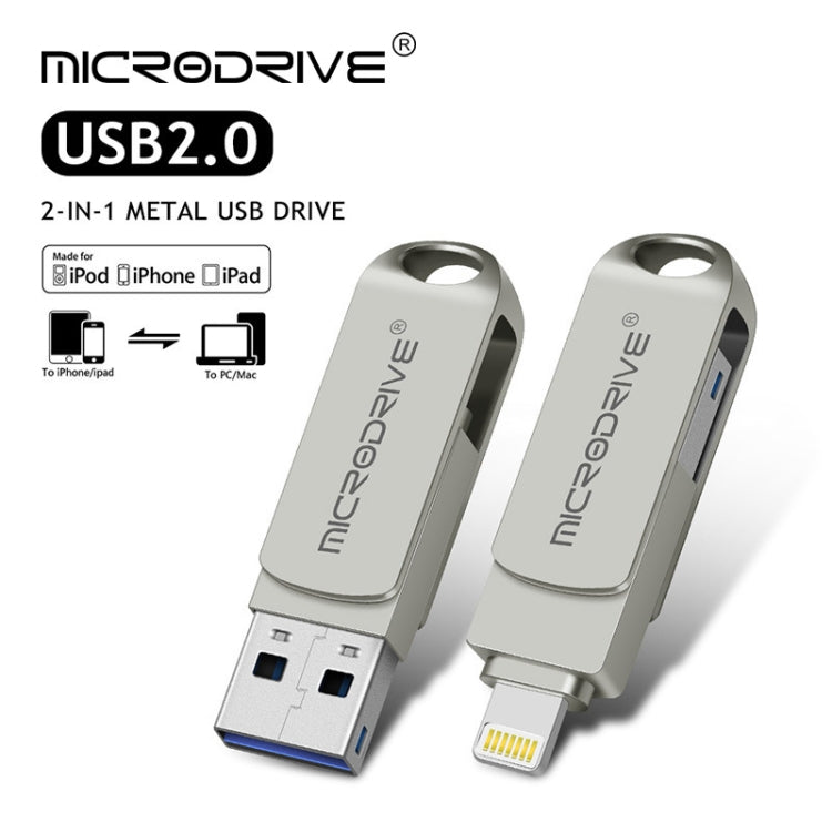 MicroDrive 2 In 1  8 Pin + USB 2.0 Portable Metal USB Flash Disk, Capacity:128GB(Silver) - USB Flash Drives by MICRODRIVE | Online Shopping UK | buy2fix