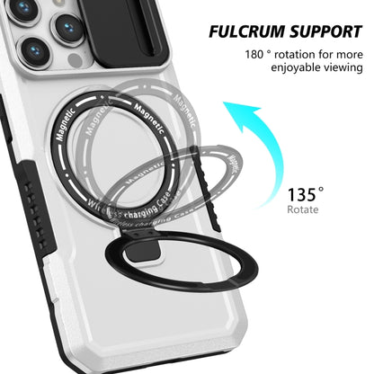 For iPhone 14 Pro Sliding Camshield Magsafe Holder TPU Hybrid PC Phone Case(Black White) - iPhone 14 Pro Cases by buy2fix | Online Shopping UK | buy2fix