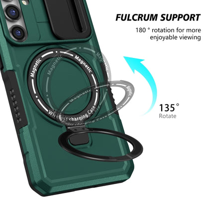 For Samsung Galaxy S23 FE 5G Sliding Camshield Magsafe Holder TPU Hybrid PC Phone Case(Deep Green) - Galaxy S23 FE 5G Cases by buy2fix | Online Shopping UK | buy2fix