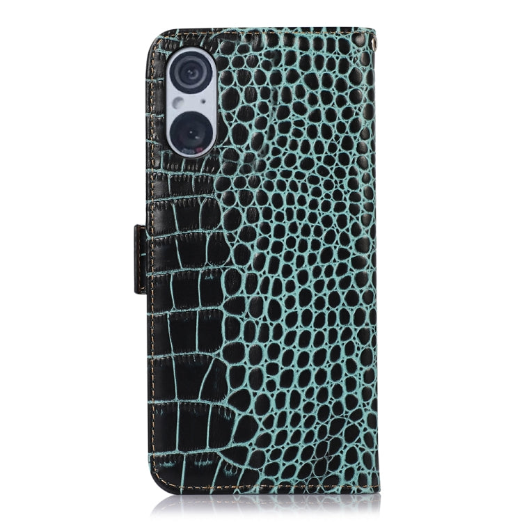 For Sony Xperia 5 V Crocodile Top Layer Cowhide Leather Phone Case(Green) - Sony Cases by buy2fix | Online Shopping UK | buy2fix