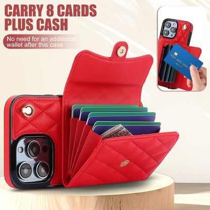 For iPhone 15 Pro Max Crossbody Rhombic Horizontal Wallet Leather Phone Case(Red) - iPhone 15 Pro Max Cases by buy2fix | Online Shopping UK | buy2fix