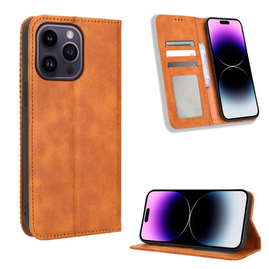 For iPhone 15 Pro Max Magnetic Buckle Retro Texture Leather Phone Case(Brown) - iPhone 15 Pro Max Cases by buy2fix | Online Shopping UK | buy2fix