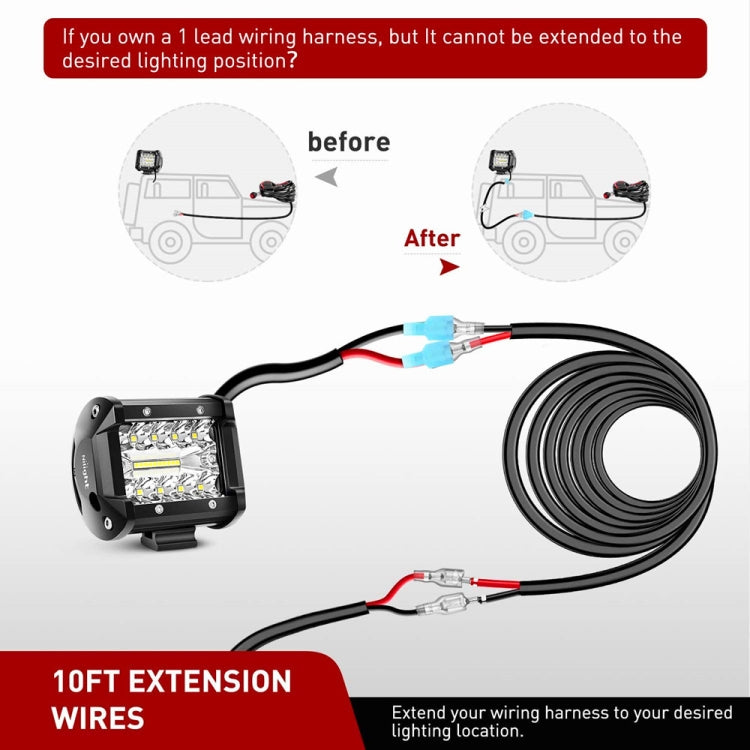 2pcs 16AWG For LED Lights / Off-Road Lights Car Wiring Harness Extension Cable Kit - Car Light Accessories by buy2fix | Online Shopping UK | buy2fix