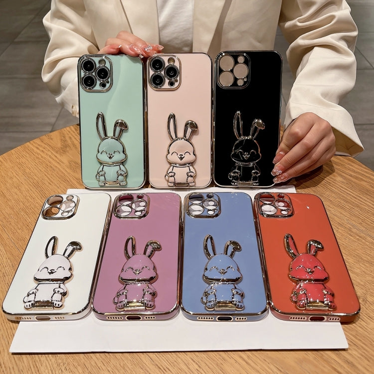 For iPhone 15 Pro Max Plating Rabbit Holder Phone Case(Rose Red) - iPhone 15 Pro Max Cases by buy2fix | Online Shopping UK | buy2fix