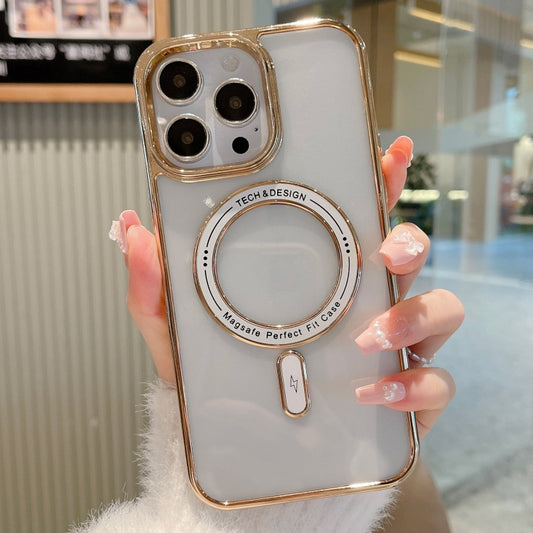 For iPhone 11 Pro MagSafe Magnetic Transparent TPU Electroplated Phone Case(Gold) - iPhone 11 Pro Cases by buy2fix | Online Shopping UK | buy2fix