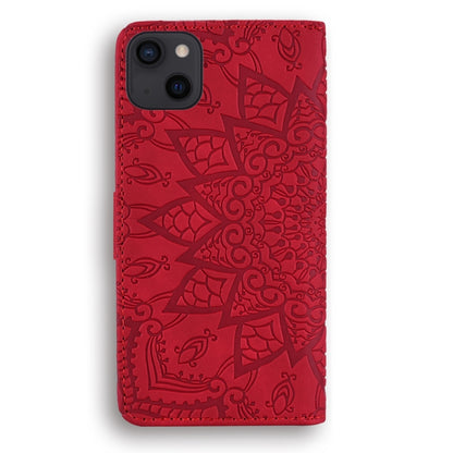 For iPhone 15 Pro Max Mandala Embossed Dual-Fold Calf Leather Phone Case(Red) - iPhone 15 Pro Max Cases by buy2fix | Online Shopping UK | buy2fix