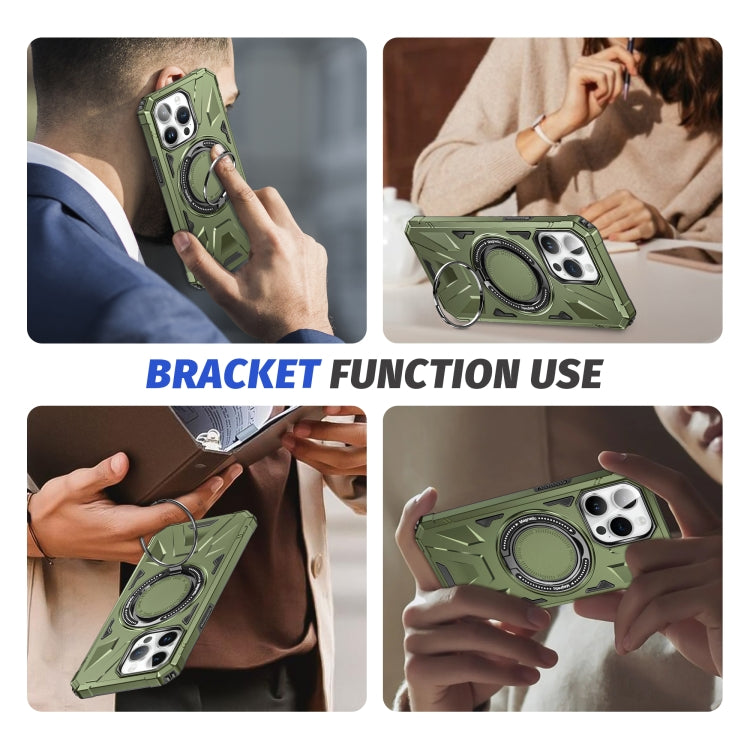 For iPhone 12 Pro Max MagSafe Magnetic Shockproof Phone Case with Ring Holder(Dark Green) - iPhone 12 Pro Max Cases by buy2fix | Online Shopping UK | buy2fix