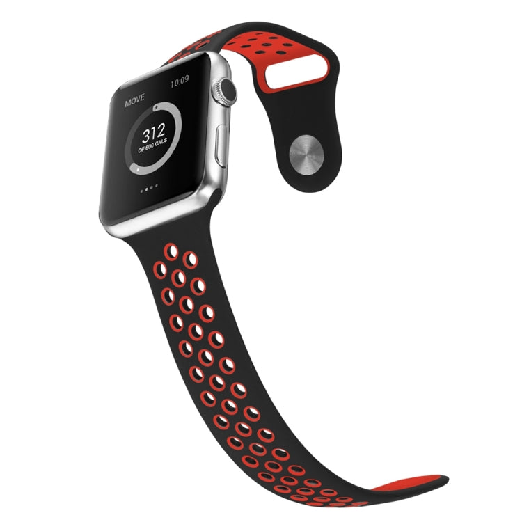 For Apple Watch Ultra 49mm / Series 8&7 45mm / SE 2&6&SE&5&4 44mm / 3&2&1 42mm Sport Silicone Watch Band Standard Edition(Black Red) - Watch Bands by buy2fix | Online Shopping UK | buy2fix