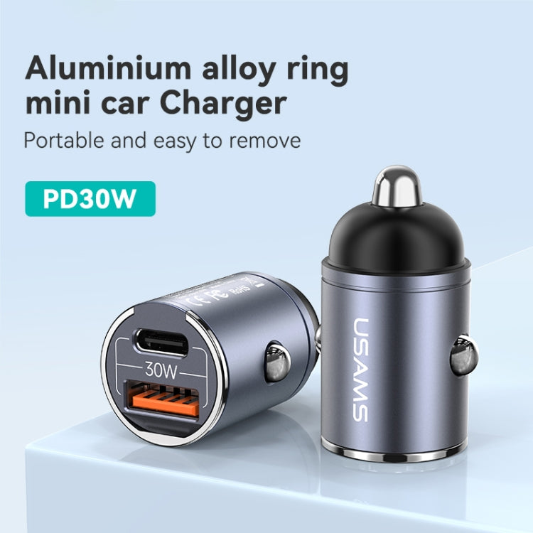 USAMS US-CC206 C38 PD30W USB + Type-C Dual Port Fast Charging Aluminum Alloy Car Charger(Purple) - Car Charger by USAMS | Online Shopping UK | buy2fix