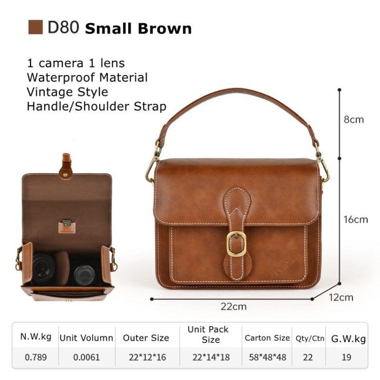 Cwatcun D80 Retro Leather Camera Shoulder Bag, Size:22 x 16 x 12cm Faux Leather Small(Brown) - Strap Satchel by Cwatcun | Online Shopping UK | buy2fix