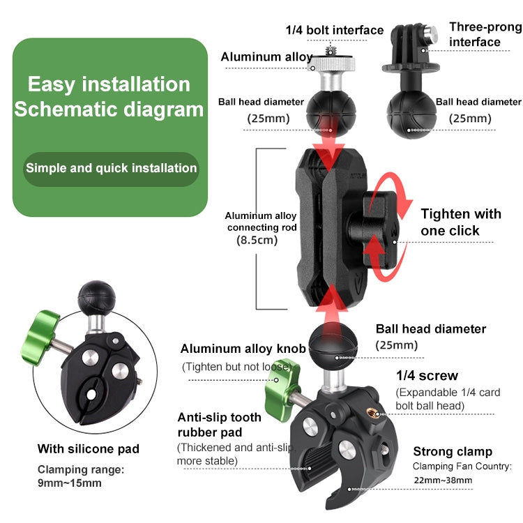 RUIGPRO Crab Clamp Action Camera Bracket Dual-Head Crab with Selfie Stick - Holder by RUIGPRO | Online Shopping UK | buy2fix