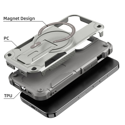 For iPhone 15 Plus MagSafe Holder Armor PC Hybrid TPU Phone Case(Grey) - iPhone 15 Plus Cases by buy2fix | Online Shopping UK | buy2fix