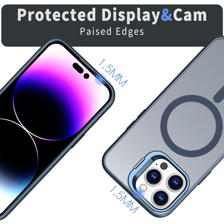 For iPhone 14 Pro Metal Invisible Camera Holder MagSafe Magnetic Phone Case(Blue) - iPhone 14 Pro Cases by buy2fix | Online Shopping UK | buy2fix