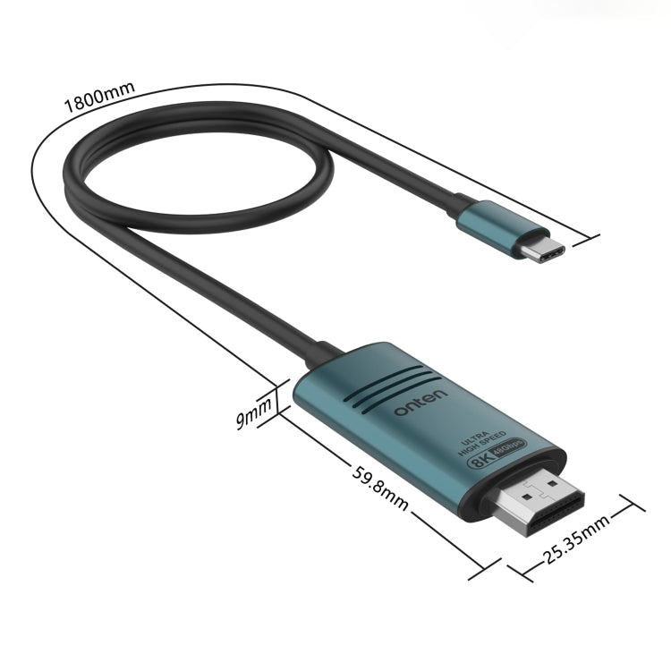 Onten UC982 8K 60Hz USB-C / Type-C to HDMI Video HD Conversion Cable(Pine Green) - Cable & Adapters by Onten | Online Shopping UK | buy2fix