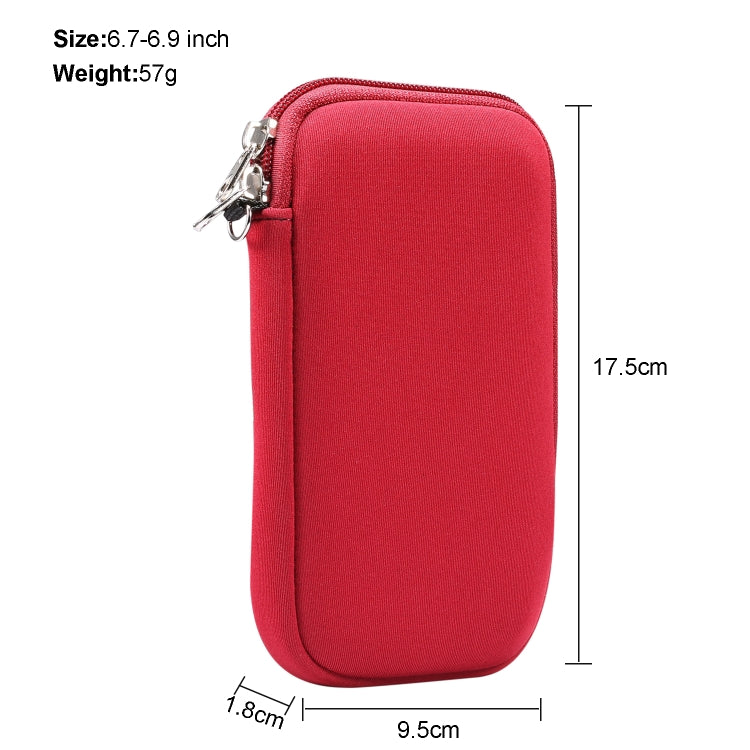 Universal Elasticity Zipper Protective Case Storage Bag with Lanyard For 6.7-6.9 inch Smart Phones(Purplish Red) - Apple Accessories by buy2fix | Online Shopping UK | buy2fix