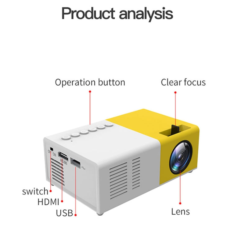 J9 1920x1080P 15 ANSI Portable Home Theater Mini LED HD Digital Projector, Basic Version, US Plug(Yellow White) - Consumer Electronics by buy2fix | Online Shopping UK | buy2fix