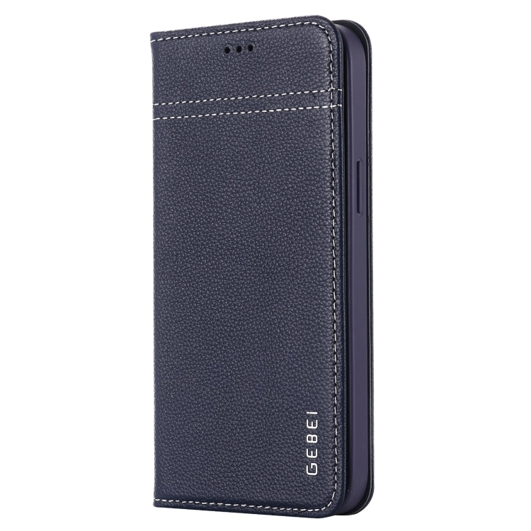 For iPhone 12 / 12 Pro GEBEI Top-grain Leather Horizontal Flip Protective Case with Holder & Card Slots(Blue) - iPhone 12 / 12 Pro Cases by GEBEI | Online Shopping UK | buy2fix