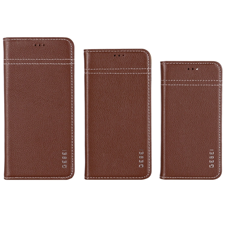 For iPhone 12 Pro Max GEBEI Top-grain Leather Horizontal Flip Protective Case with Holder & Card Slots(Brown) - iPhone 12 Pro Max Cases by GEBEI | Online Shopping UK | buy2fix