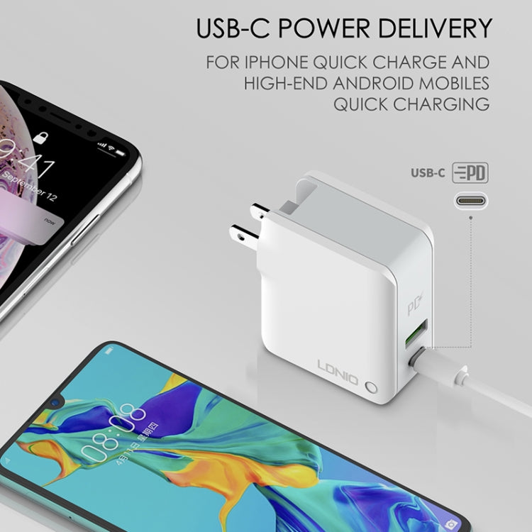 LDNIO A4403C 30W PD + Auto-id Foldable Fast Travel Charger with 1m 8 Pin Cable, US Plug - USB Charger by LDNIO | Online Shopping UK | buy2fix