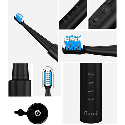 USB Wireless Charge Sonic Electric Toothbrush Adult Oral Hygiene Rechargeable Ultrasonic Tooth Brush with 4 Brush Heads (Black Plating) - Toothbrushes by buy2fix | Online Shopping UK | buy2fix