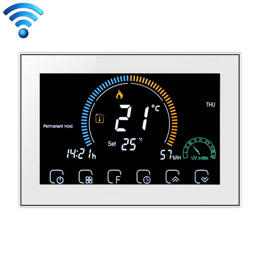 BHT-8000-GCLW Controlling Water/Gas Boiler Heating Energy-saving and Environmentally-friendly Smart Home Negative Display LCD Screen Round Room Thermostat with WiFi(White) - Consumer Electronics by buy2fix | Online Shopping UK | buy2fix