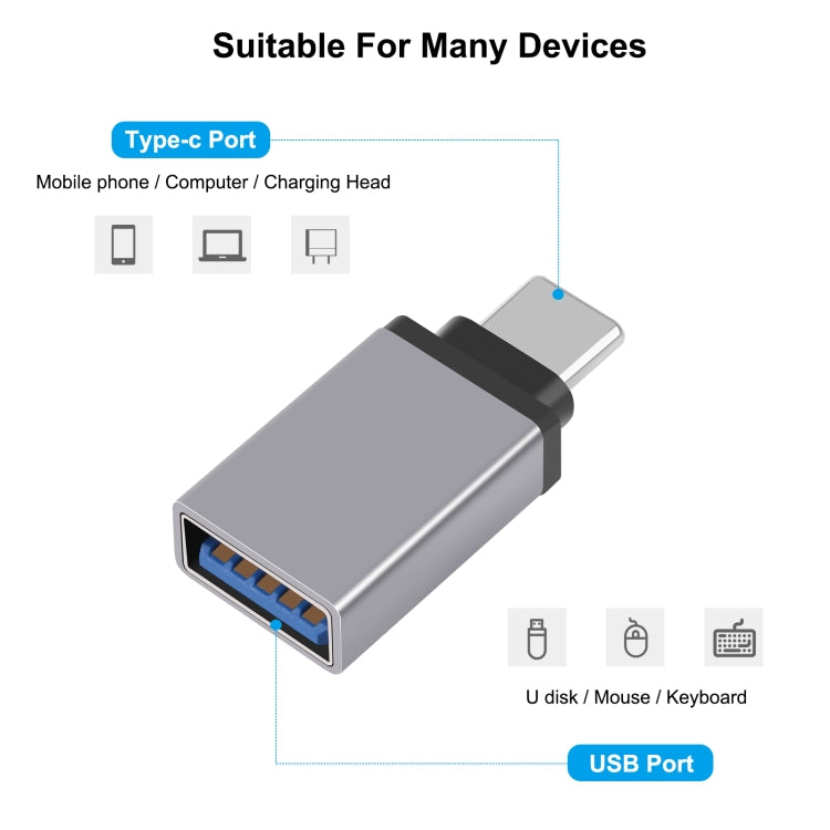 HAWEEL USB-C / Type-C Male to USB 3.0 Female OTG Data Transmission Adapter(Grey) -  by buy2fix | Online Shopping UK | buy2fix