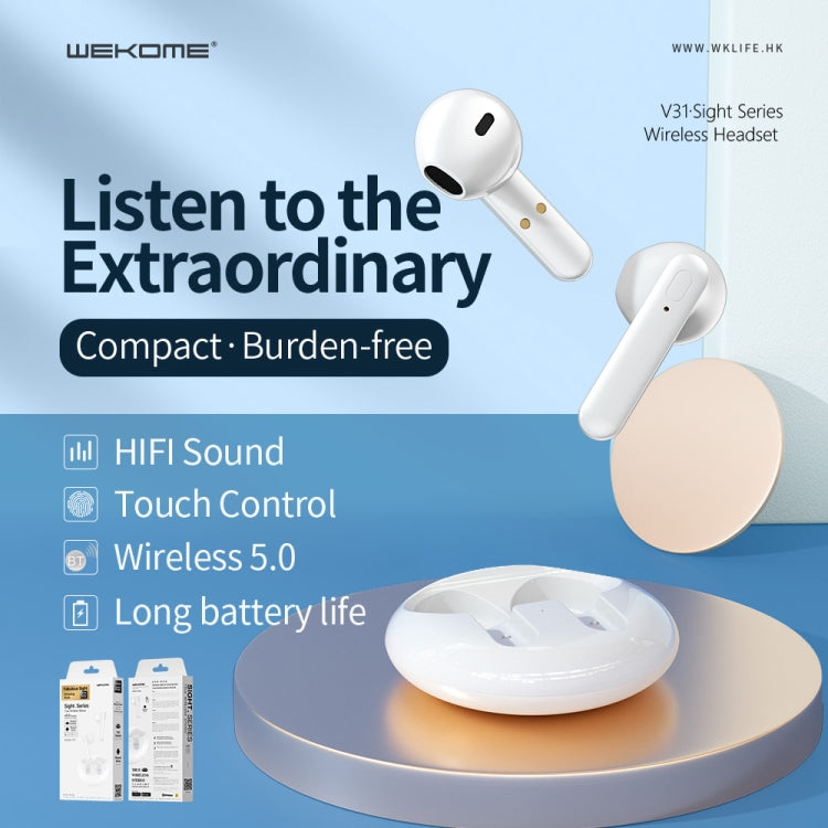 WK V31 Sight Series TWS True Wireless Stereo Bluetooth 5.0 Earphone(White) - TWS Earphone by WK | Online Shopping UK | buy2fix